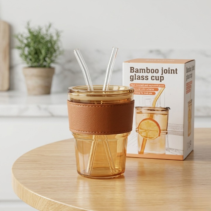 Premium Amber Glass Coffee Tumbler