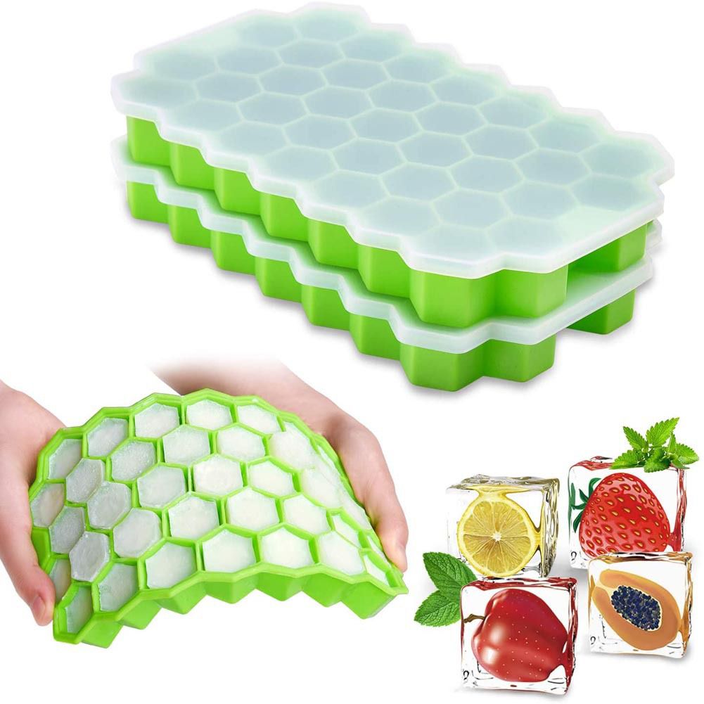 Buy 1 Get 1 Free 🎉Silicon Ice Cube Tray With Lid | 36-Cube Honeycomb Shape Ice Mold