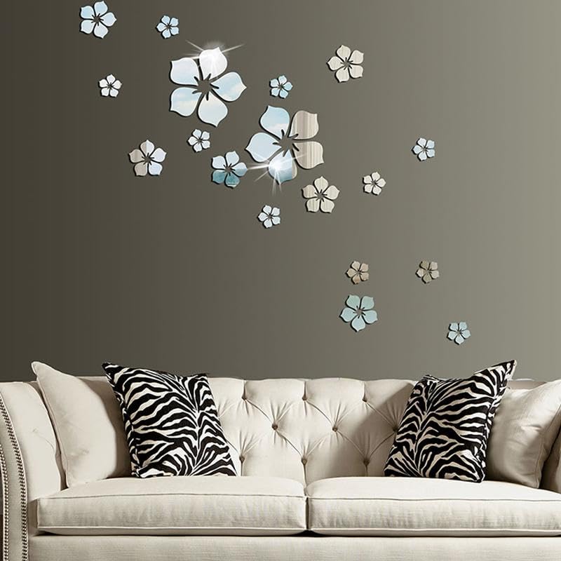 24 PCs Flower 2D Acrylic Wall Mirror Sticker