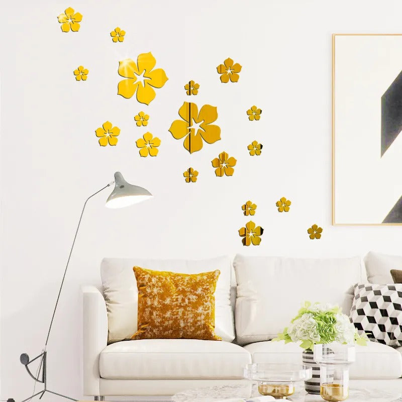 24 PCs Flower 2D Acrylic Wall Mirror Sticker