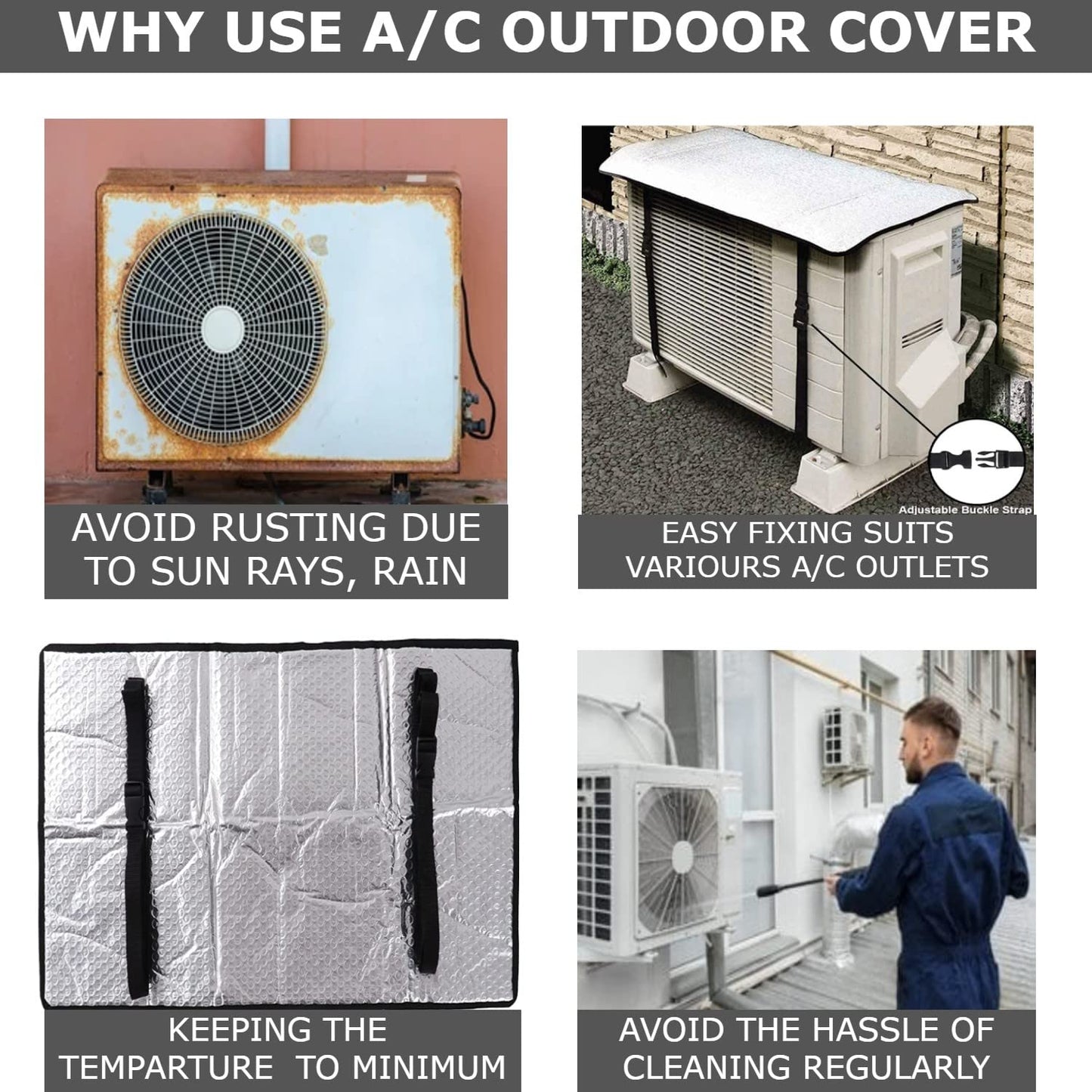 AC Outdoor Unit Sunshade Cover – Silver Foil Reflective Heat Shield & Dust Protector for Air Conditioner