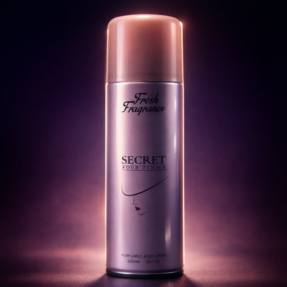 SECRET POUR FEMME Fresh Fragrance Perfumed Body Spray – Elegant Lavender &amp; Pink Design - 200ml