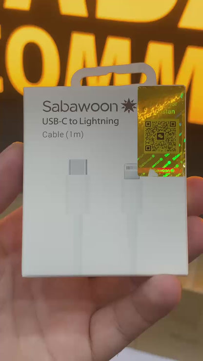 Sabawoon USB-C To Lightning Cable | 1m White Fast Charging & Data Transfer Cord